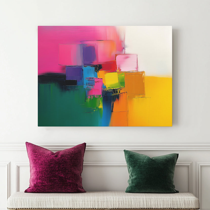 Vibrant Color Block Abstract Canvas Print - Gallery Wrapped Wall Art - 'Impasto II'