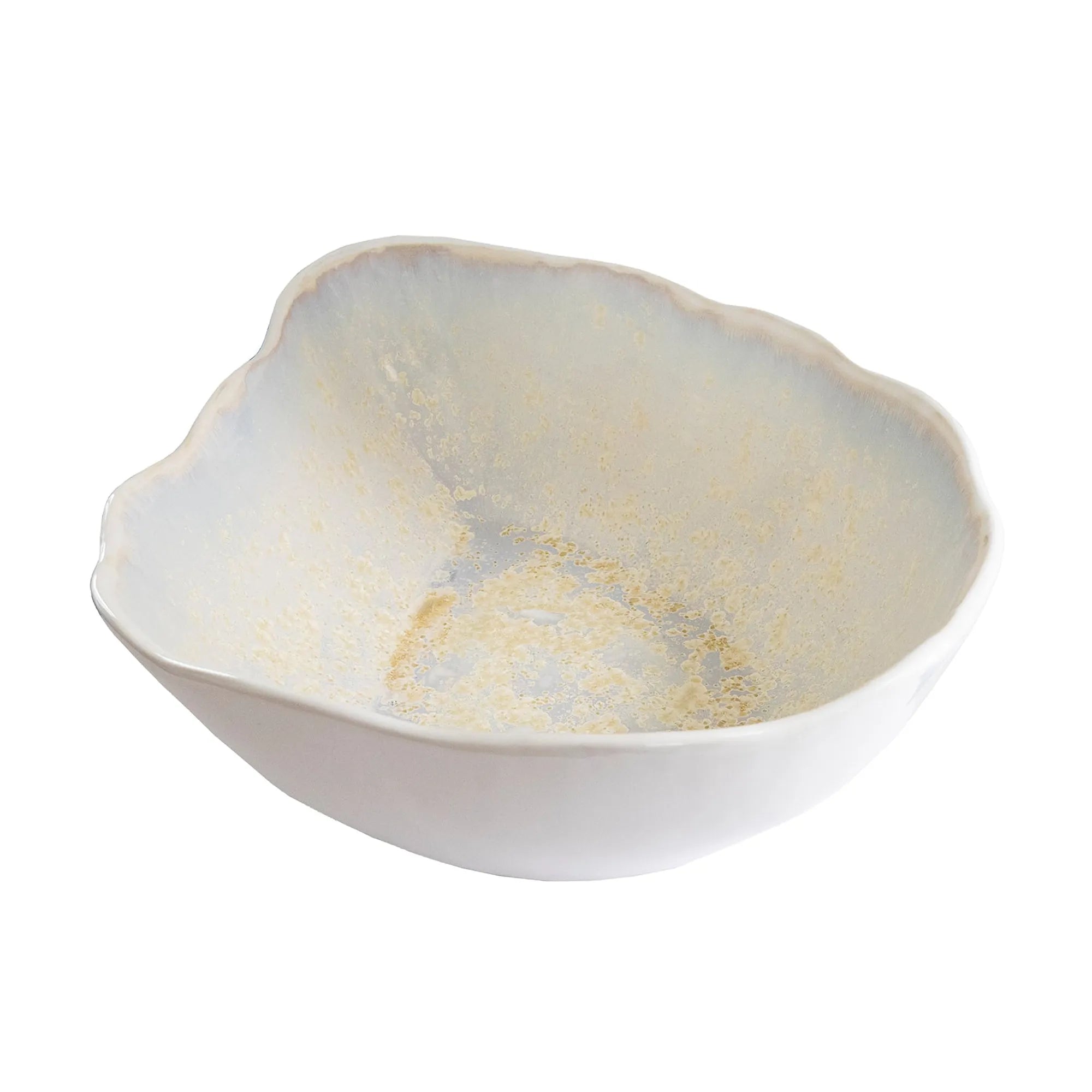 Oyster Series extra large bowl pearl ceramic with gold interior on a white background