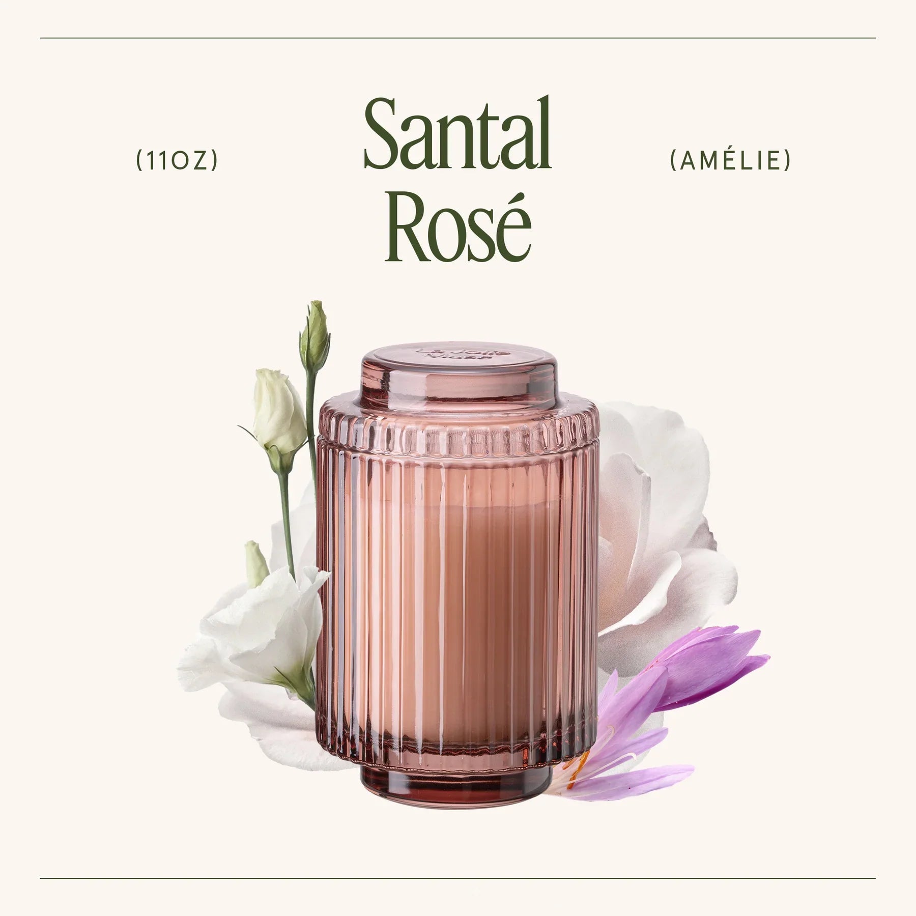 Aurélie Reeded Glass Candle: Santal Rosé - (M)