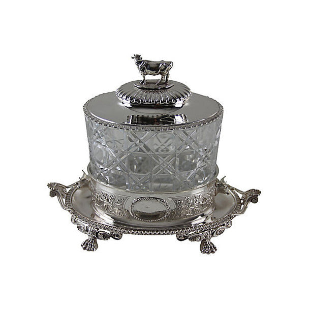 Decorative silver and crystal container on a white background