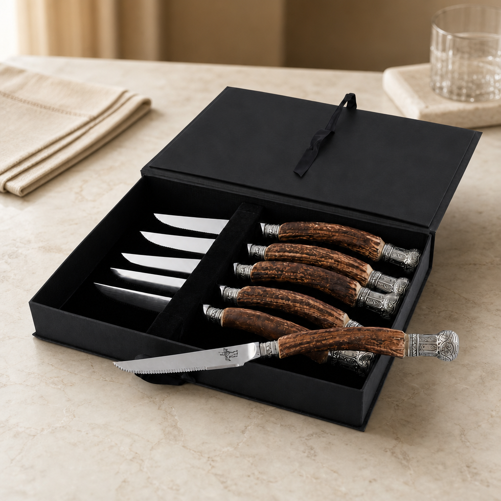 Composite Antler King Crown Steak Knife Set