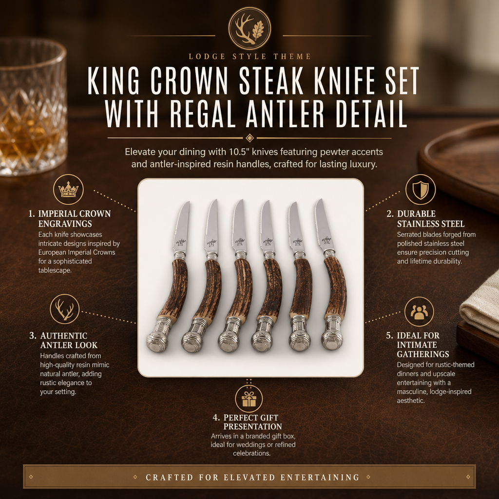 Composite Antler King Crown Steak Knife Set
