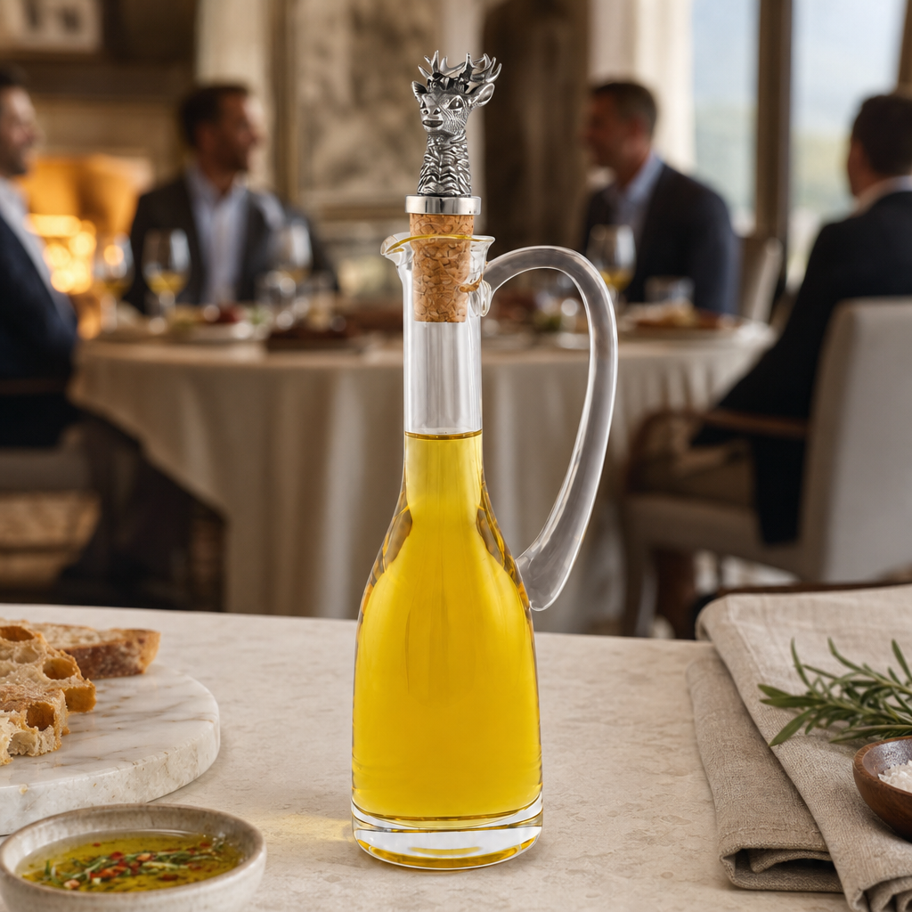Cruet Bottle with Pewter Elk Head Cork Stopper