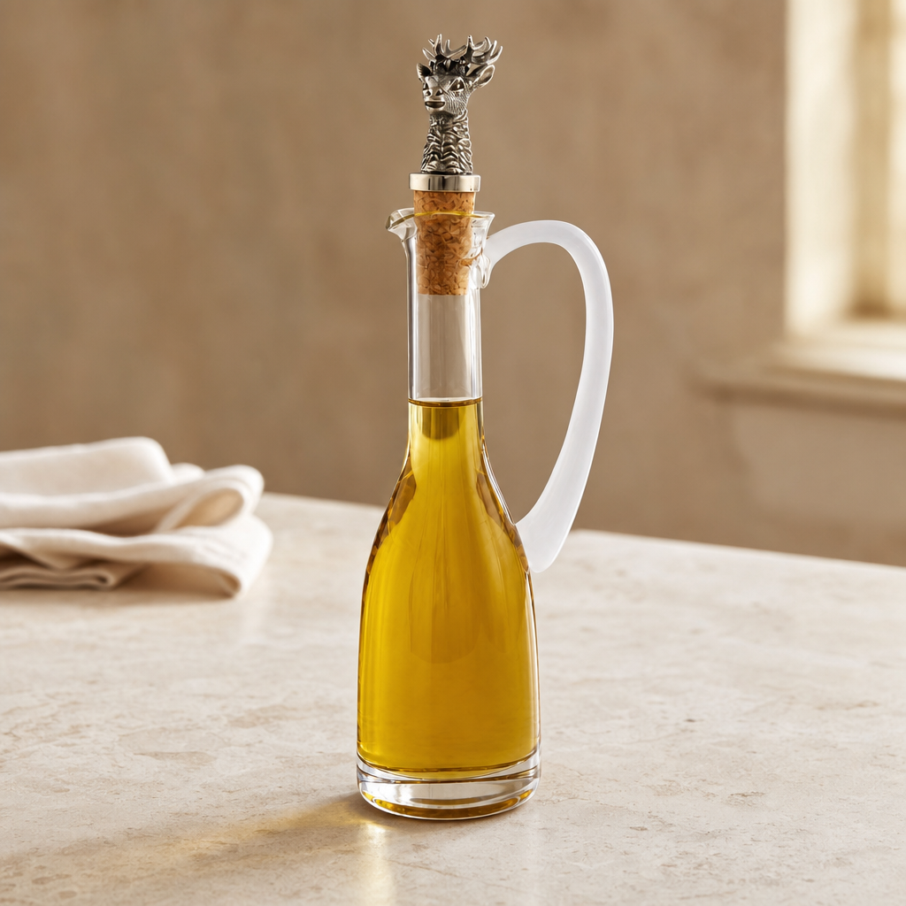 Cruet Bottle with Pewter Elk Head Cork Stopper