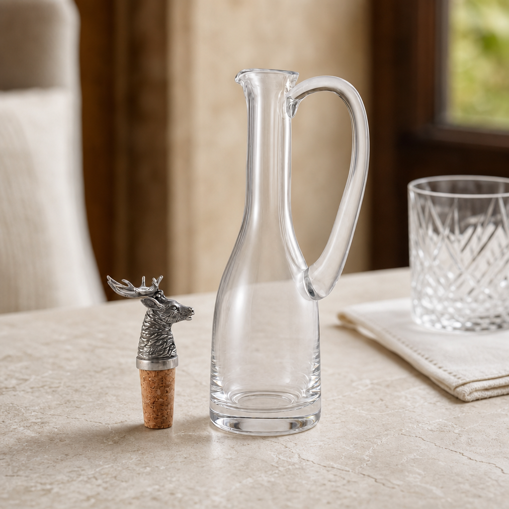 Cruet Bottle with Pewter Elk Head Cork Stopper