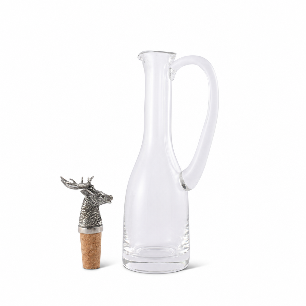 Cruet Bottle with Pewter Elk Head Cork Stopper