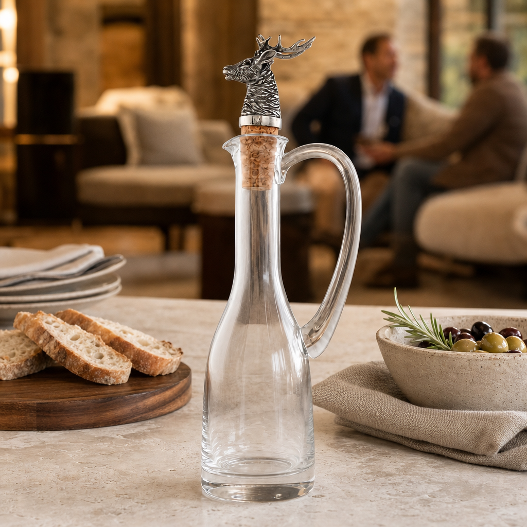 Cruet Bottle with Pewter Elk Head Cork Stopper