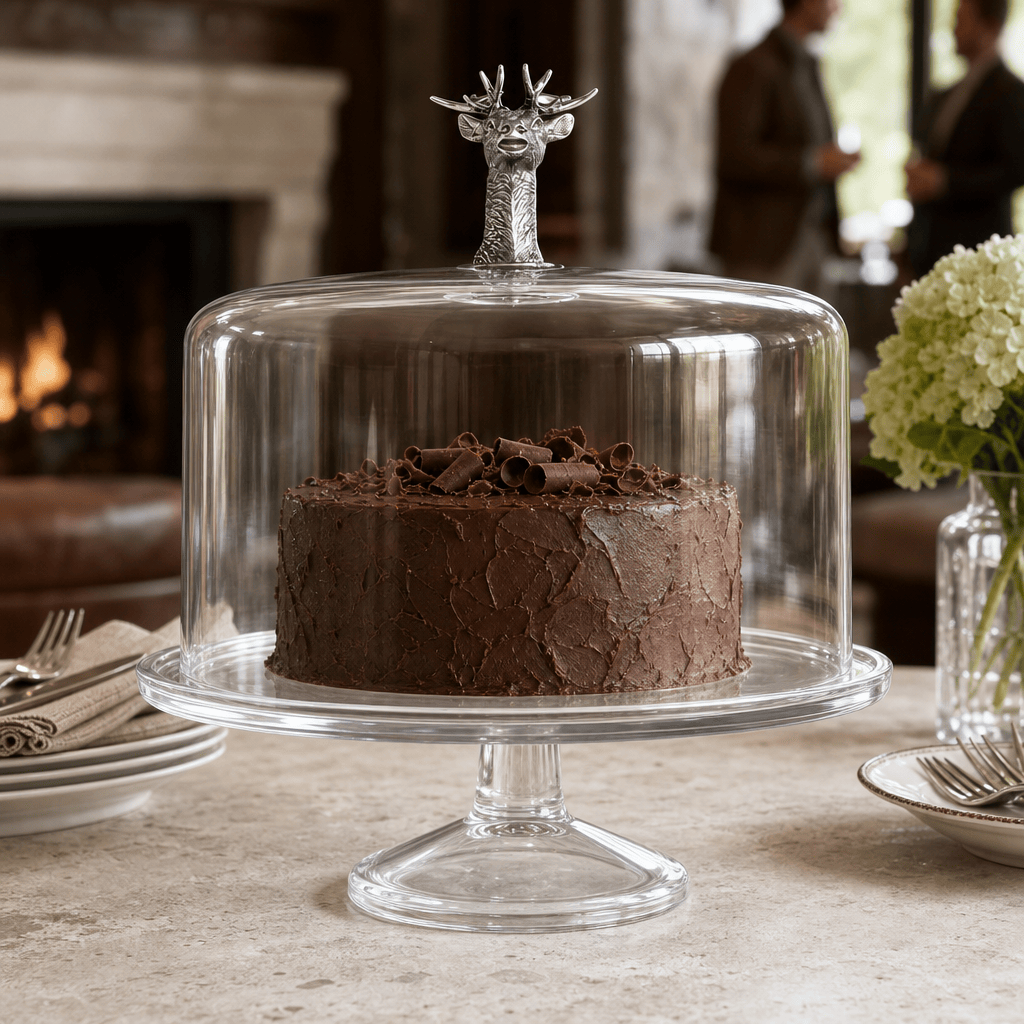 Elk Head Knob Glass Covered Cake / Dessert Stand