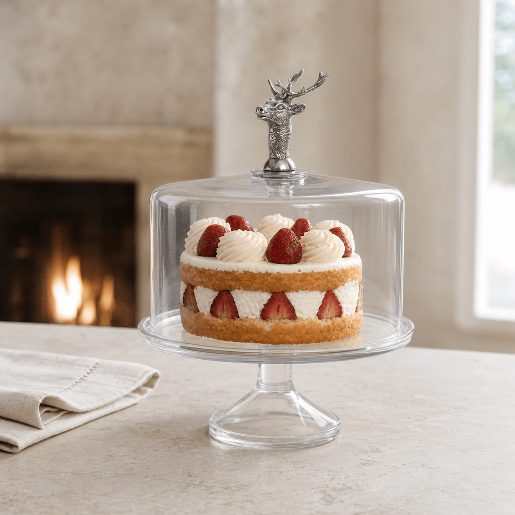 Elk Head Knob Glass Covered Cake / Dessert Stand