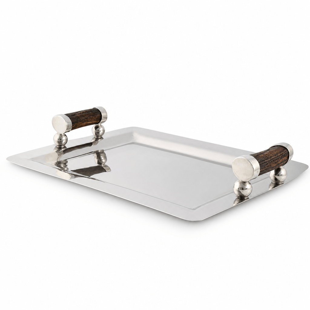 Stainless Serving Tray Composite Antler Handles