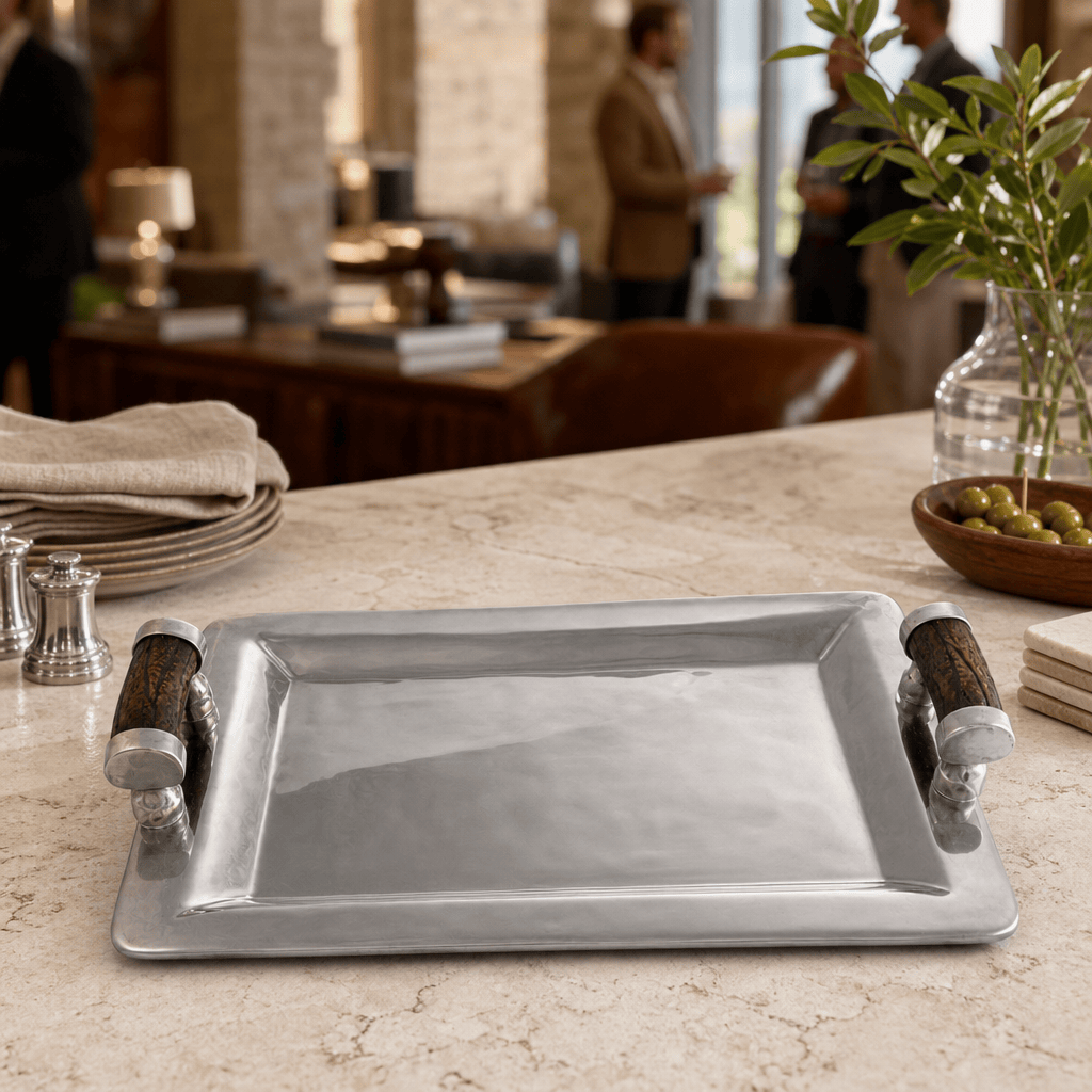 Stainless Serving Tray Composite Antler Handles