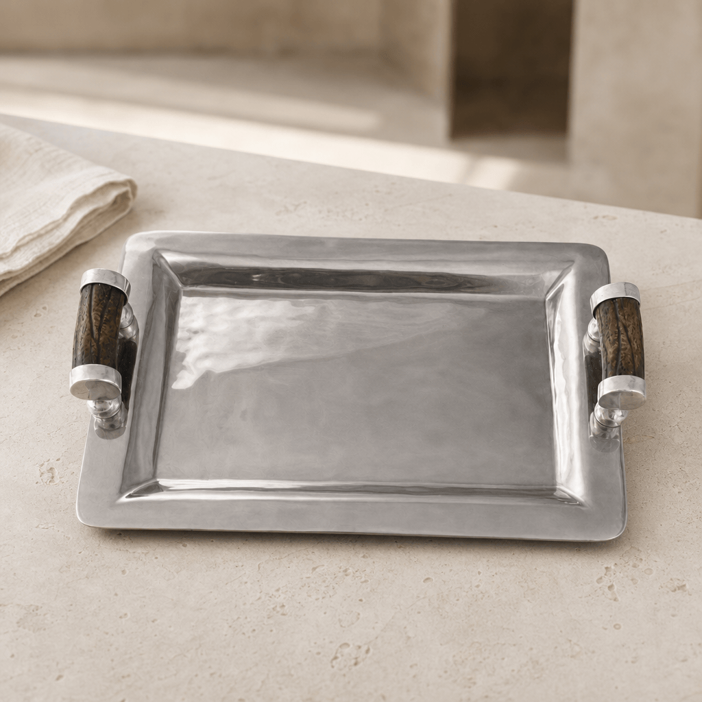 Stainless Serving Tray Composite Antler Handles
