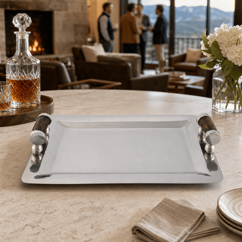 Stainless Serving Tray Composite Antler Handles