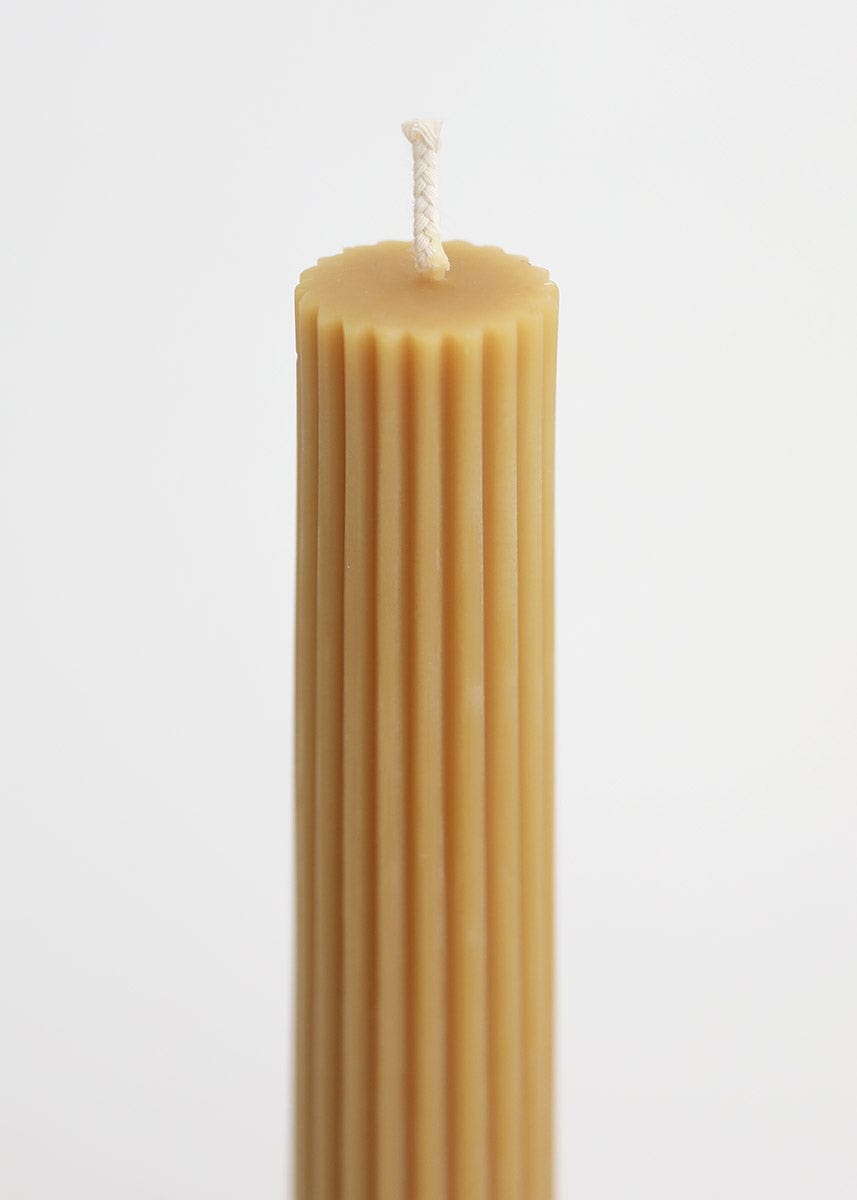 Tall Natural Beeswax Fluted Pillar Candle - 13.5"