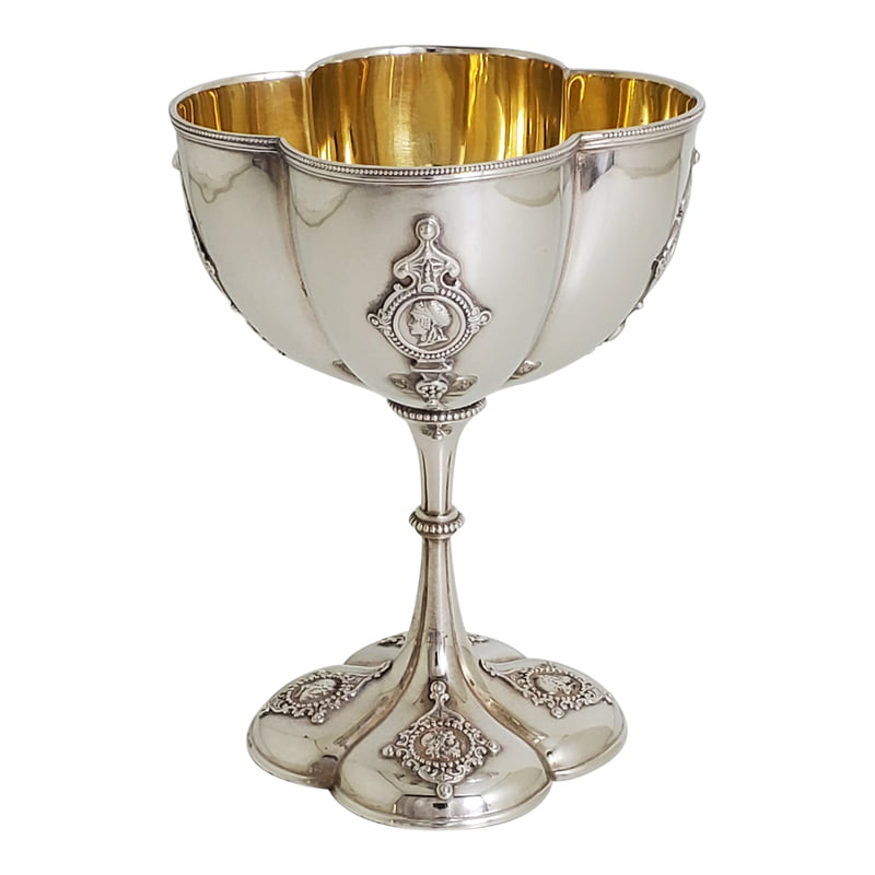Antique Chalice 6.5" Melon Shape English Silver Plate c.1880