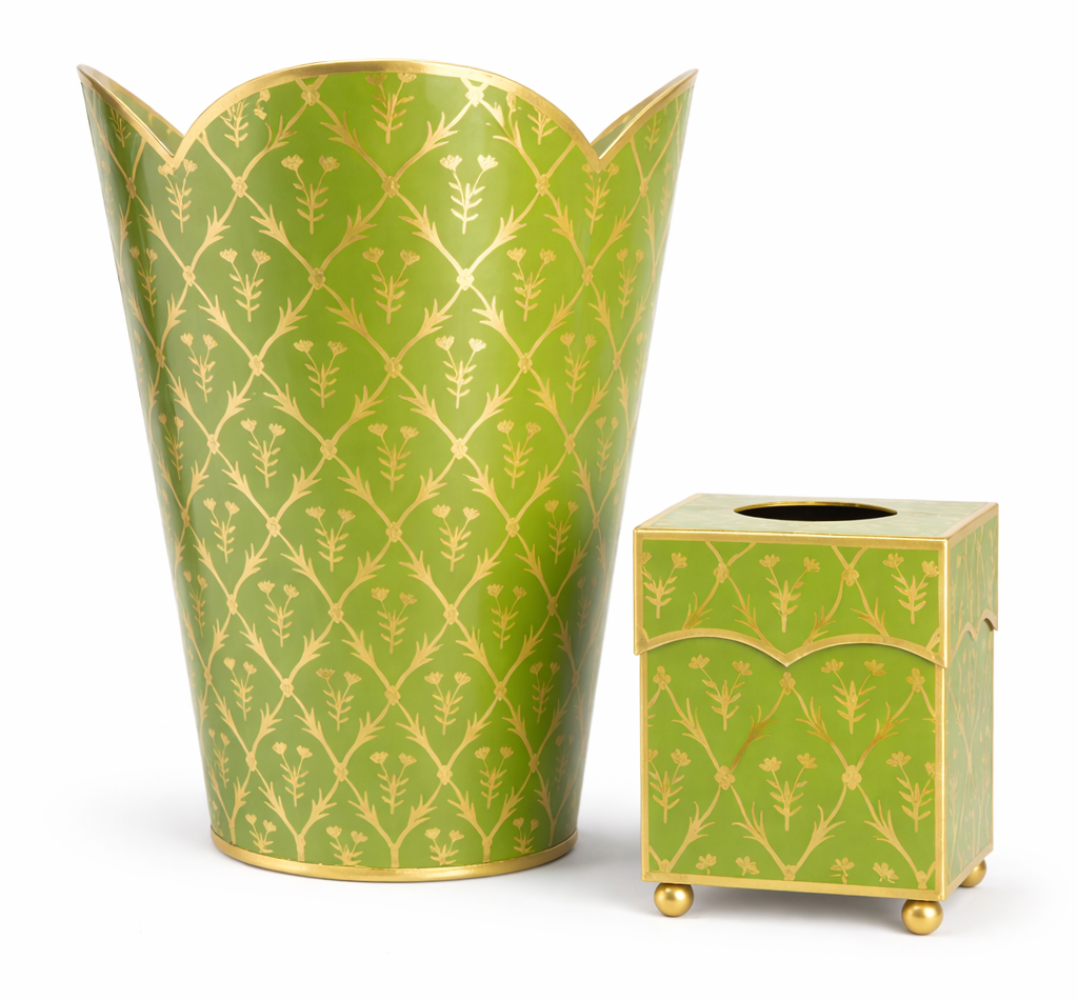 Moss Green & Gold Tulip Wastepaper Basket & Tissue (3 Options)
