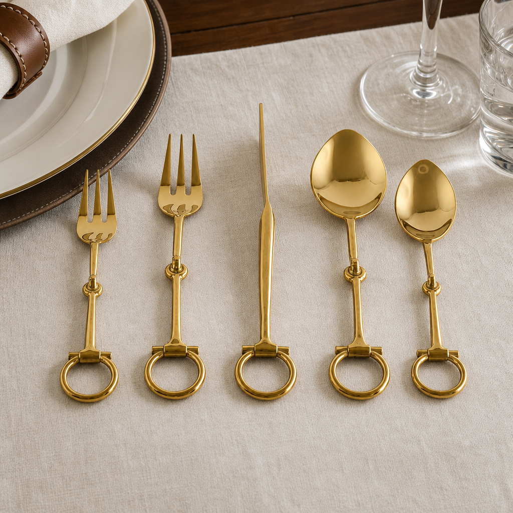 Bit  Five piece Flatware Set - Stainless Steel Shiny Gold