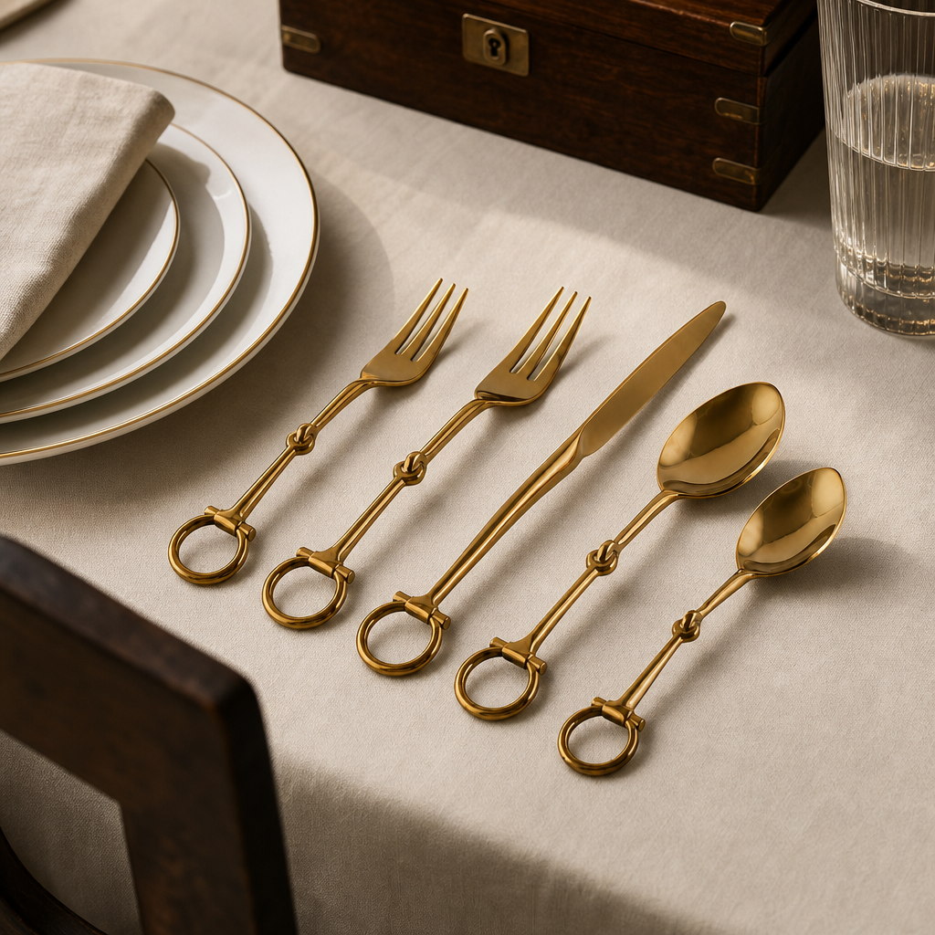 Bit  Five piece Flatware Set - Stainless Steel Shiny Gold