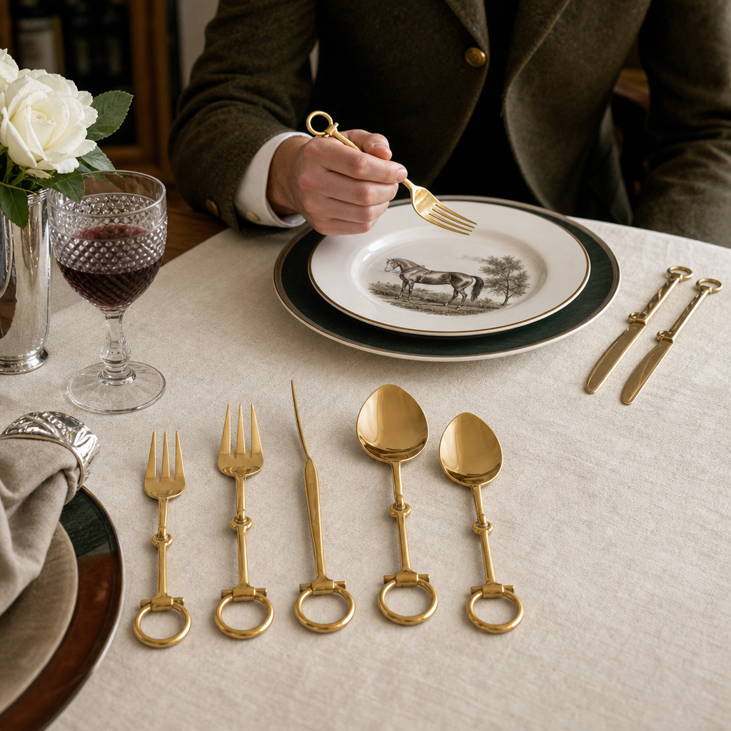 Bit  Five piece Flatware Set - Stainless Steel Shiny Gold