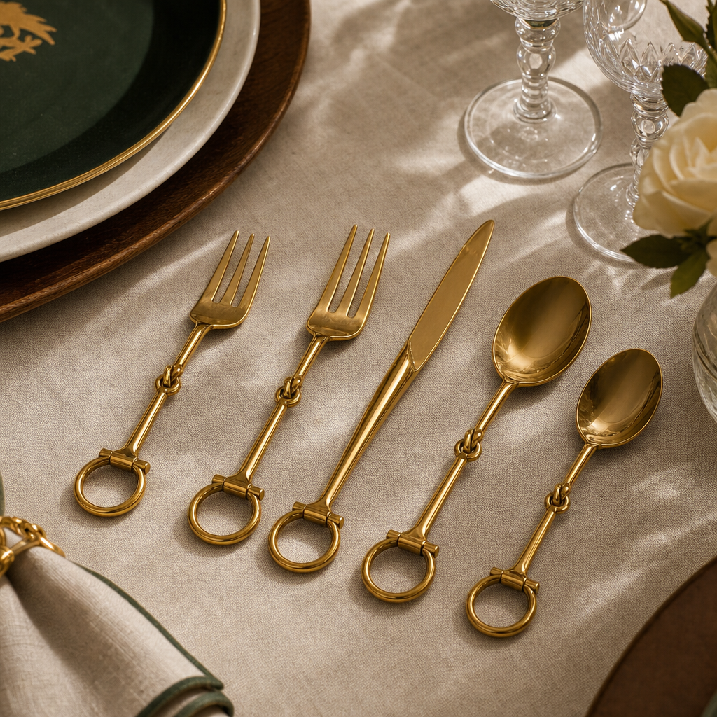 Bit  Five piece Flatware Set - Stainless Steel Shiny Gold
