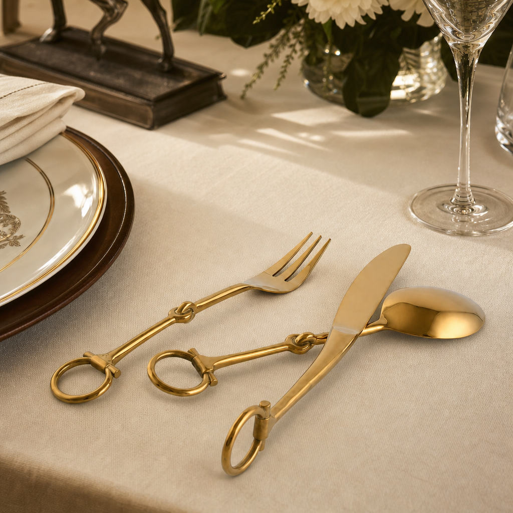 Bit  Five piece Flatware Set - Stainless Steel Shiny Gold