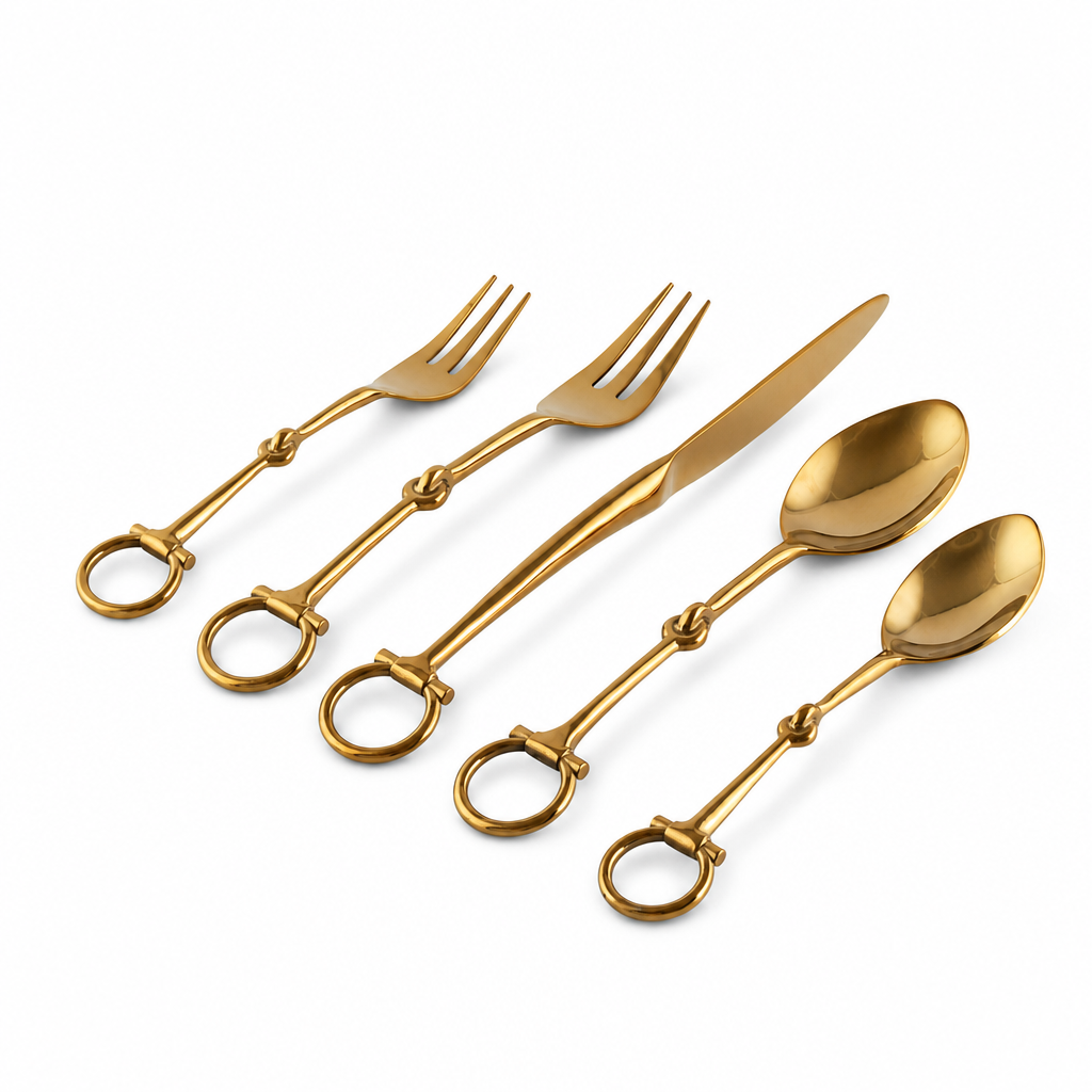 Bit  Five piece Flatware Set - Stainless Steel Shiny Gold