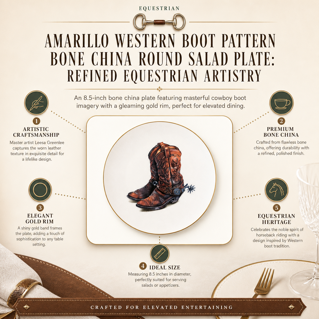 Amarillo Western Boot Pattern Bone China Round Salad Plate