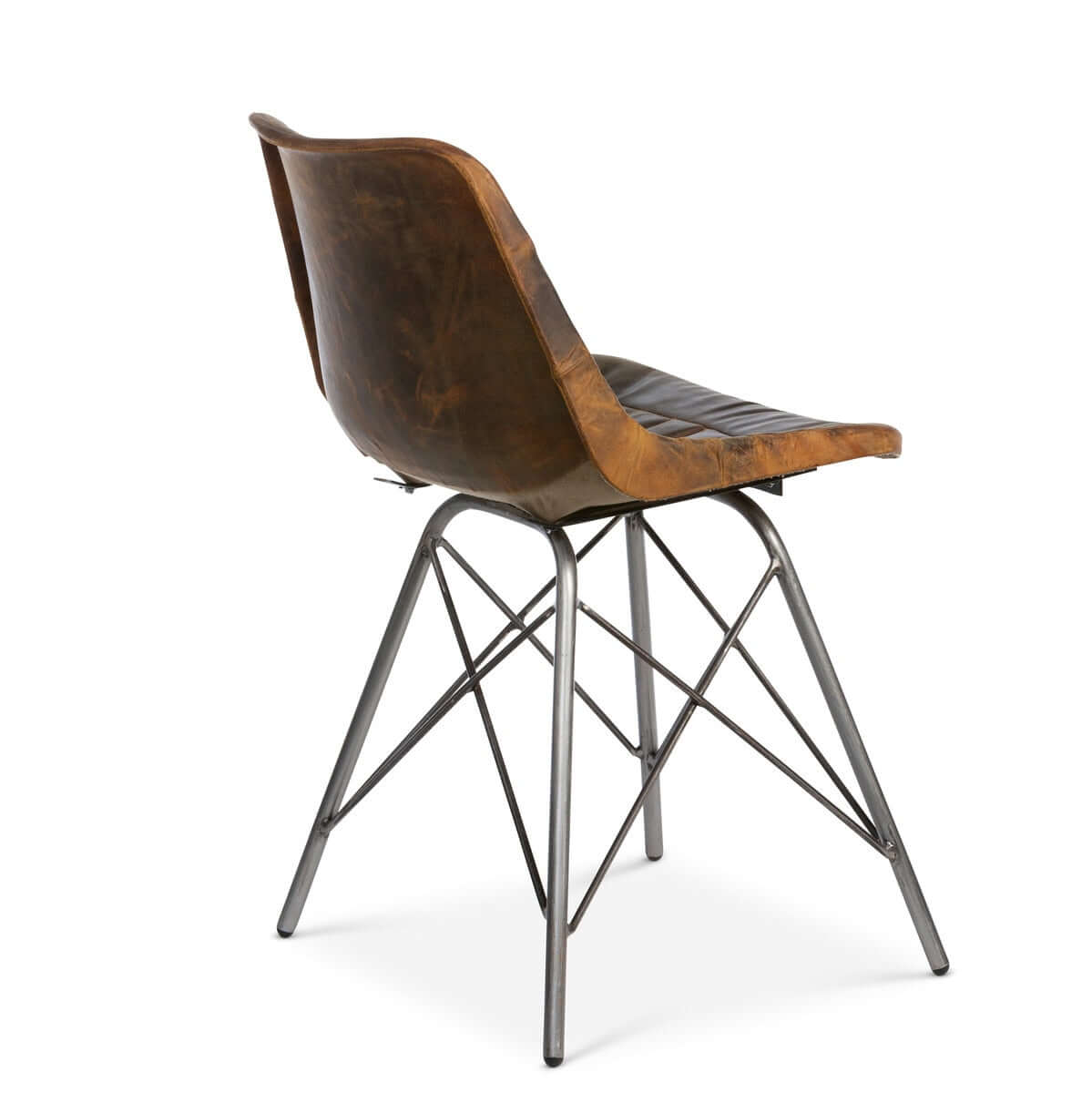 Brown leather chair with metal legs on a white background