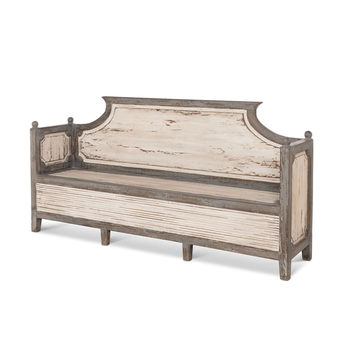 Wooden bench with rustic design on a white background