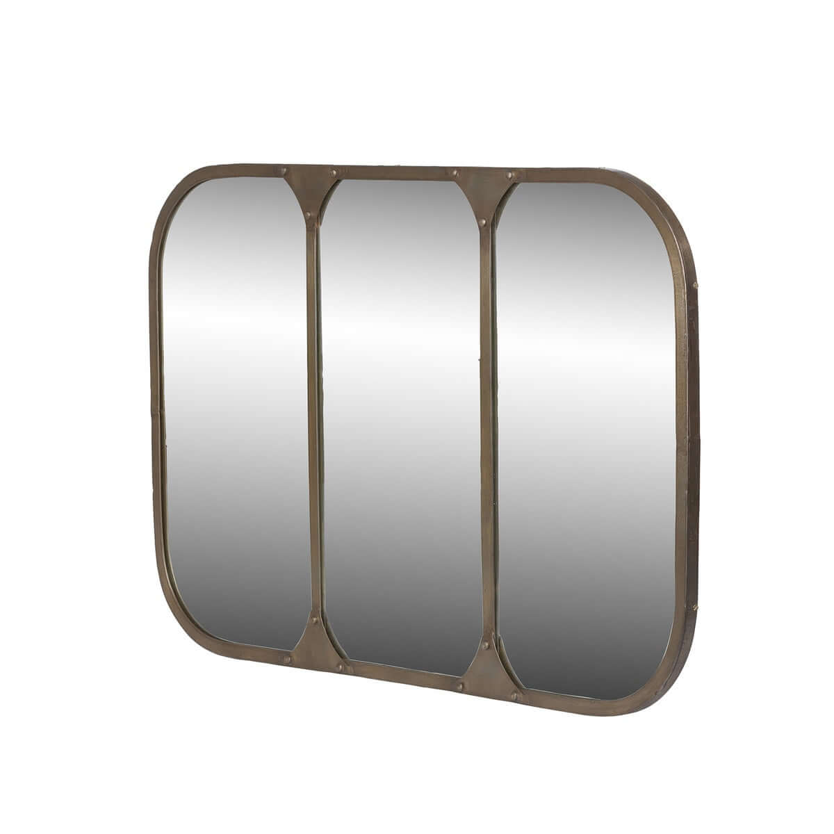 Rectangular mirror with a metallic frame on a white background