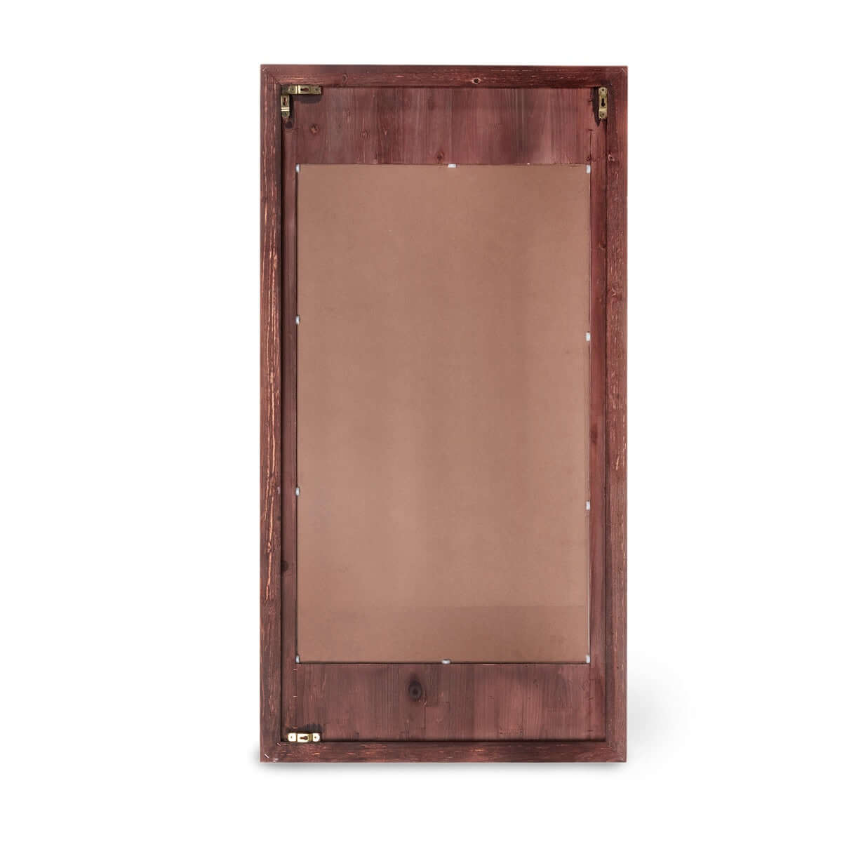 Wooden frame with a reflective surface on a white background