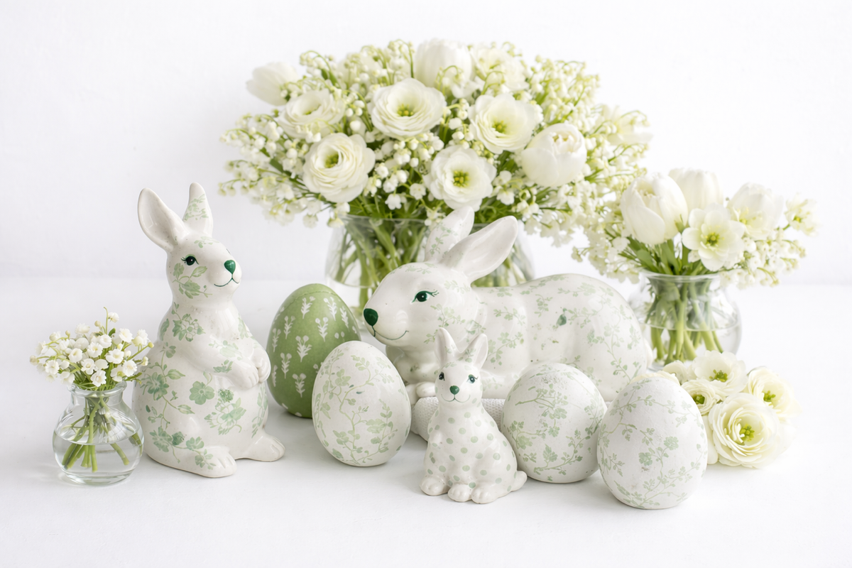 White & Green Flower Porcelain Egg
