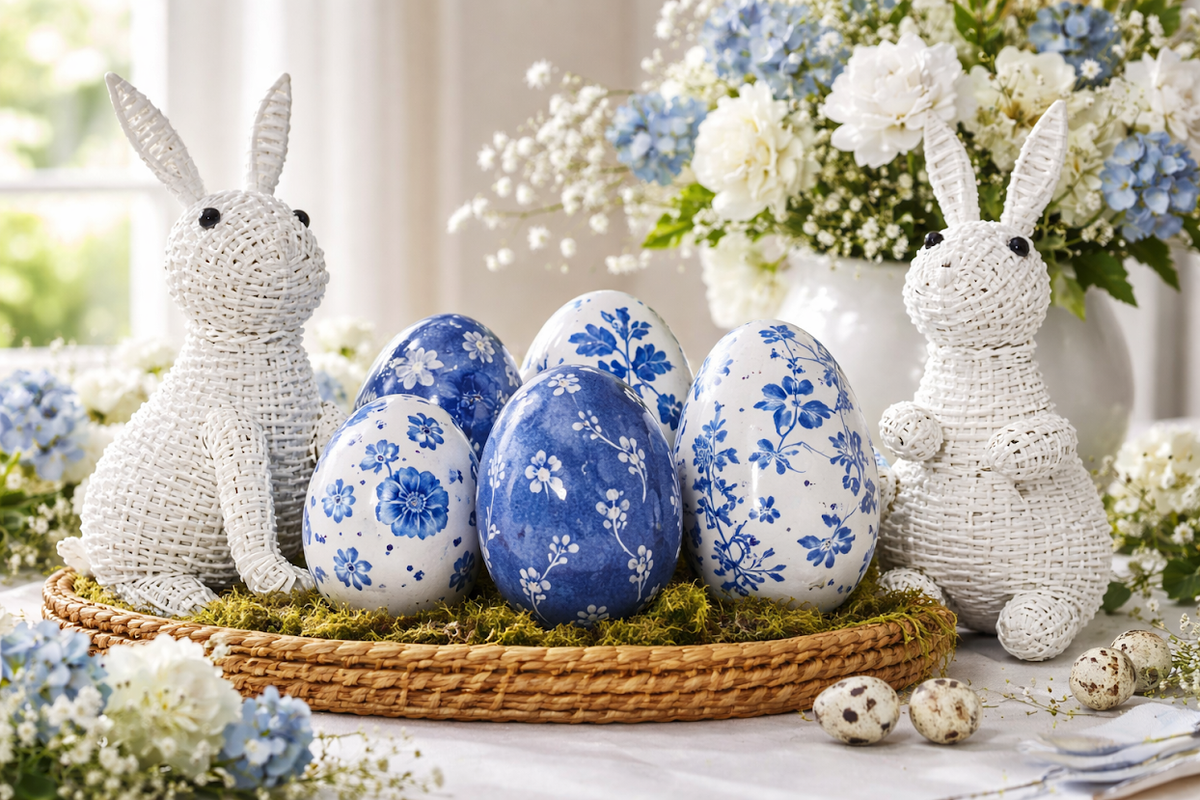 White & Blue Flower Porcelain Egg