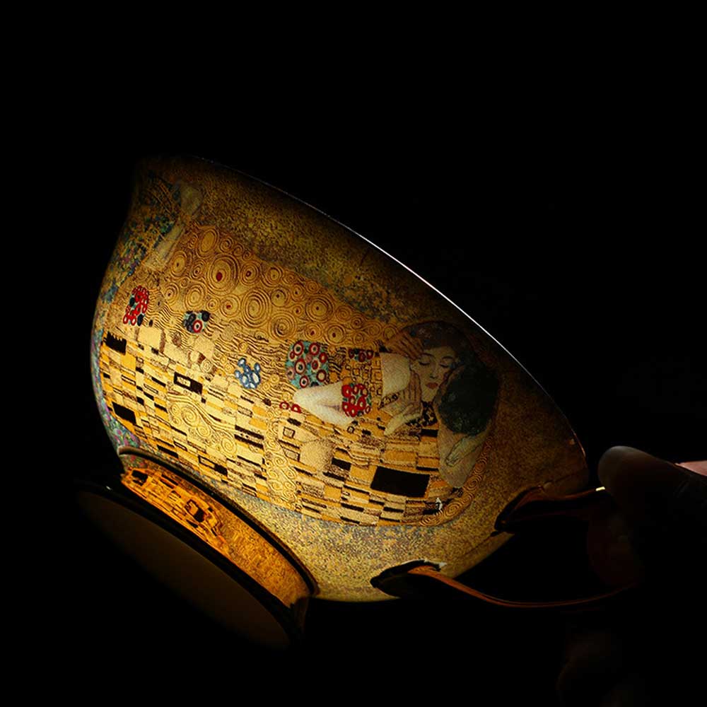 Decorative lamp with intricate design on a dark background