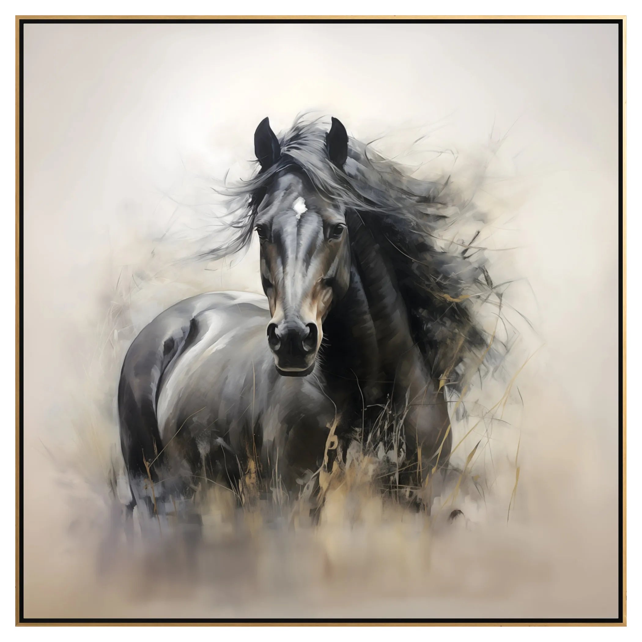 Floating Framed artwork of a horse in a natural setting 36" x 36"