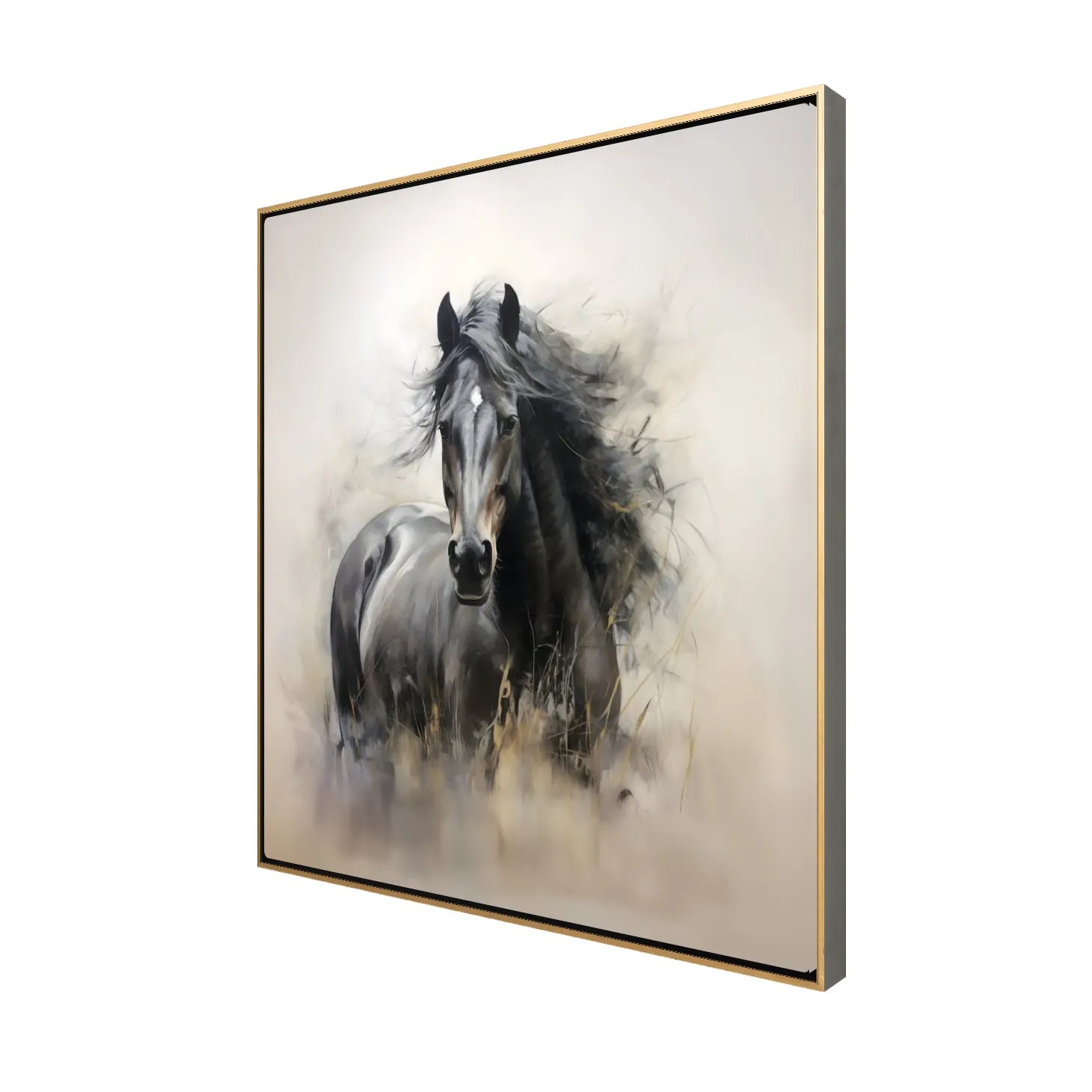 Framed painting of a horse on a white background