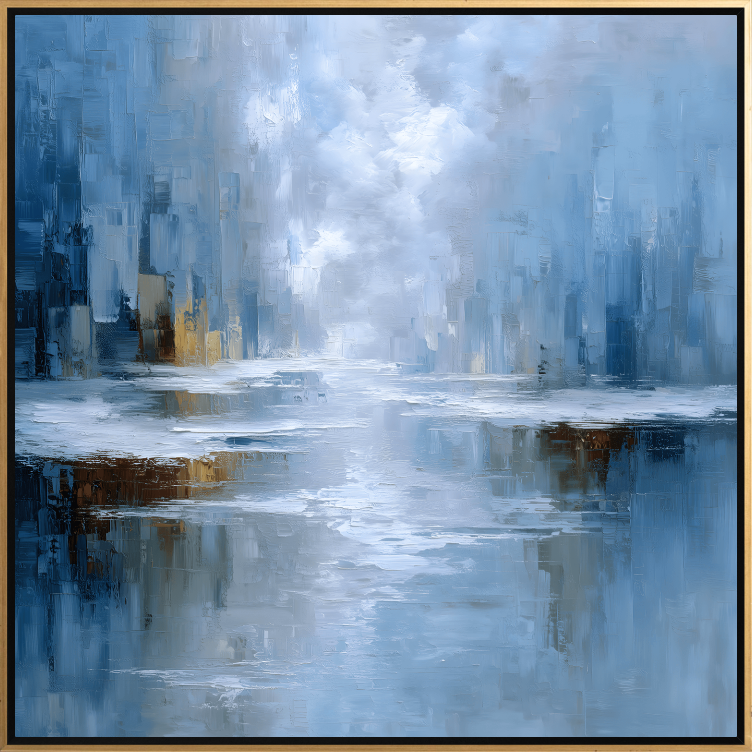 Framed Abstract Canvas Print Textured Modern Wall Art in Blue, Navy, Neutral & White 24 x 24