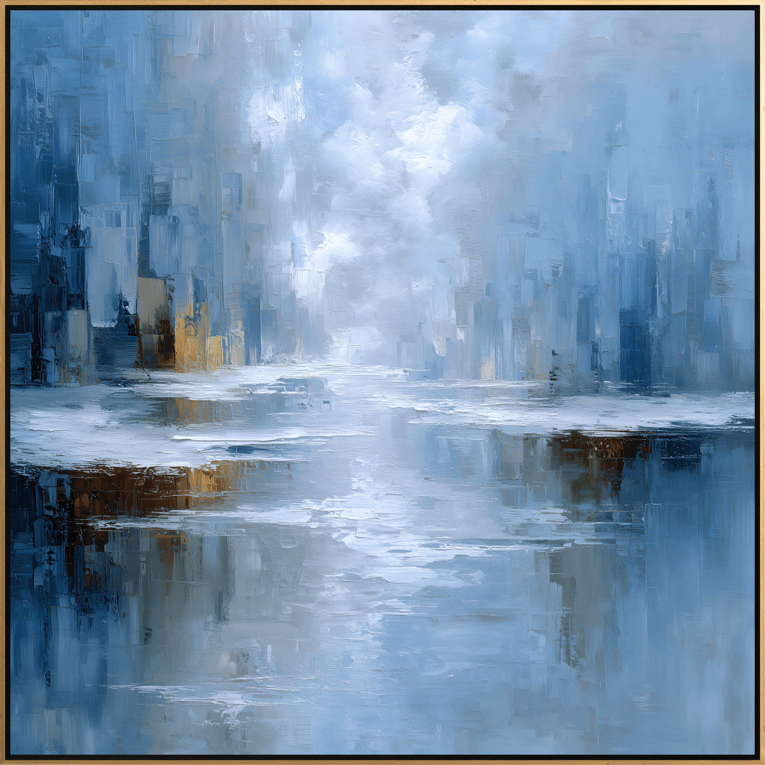 Framed Abstract Canvas Print Textured Modern Wall Art in Blue, Navy, Neutral & White 36 x 36