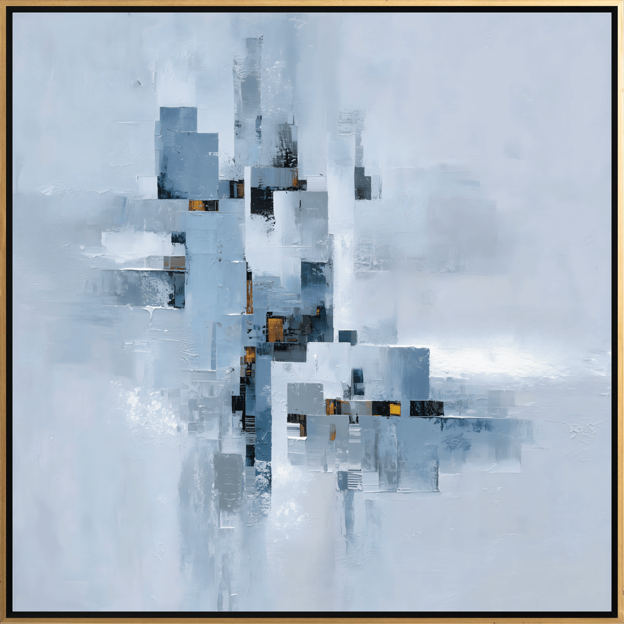 Framed Abstract Canvas Print Textured Modern Wall Art in Light Blue, Navy & Brown 24 x 24