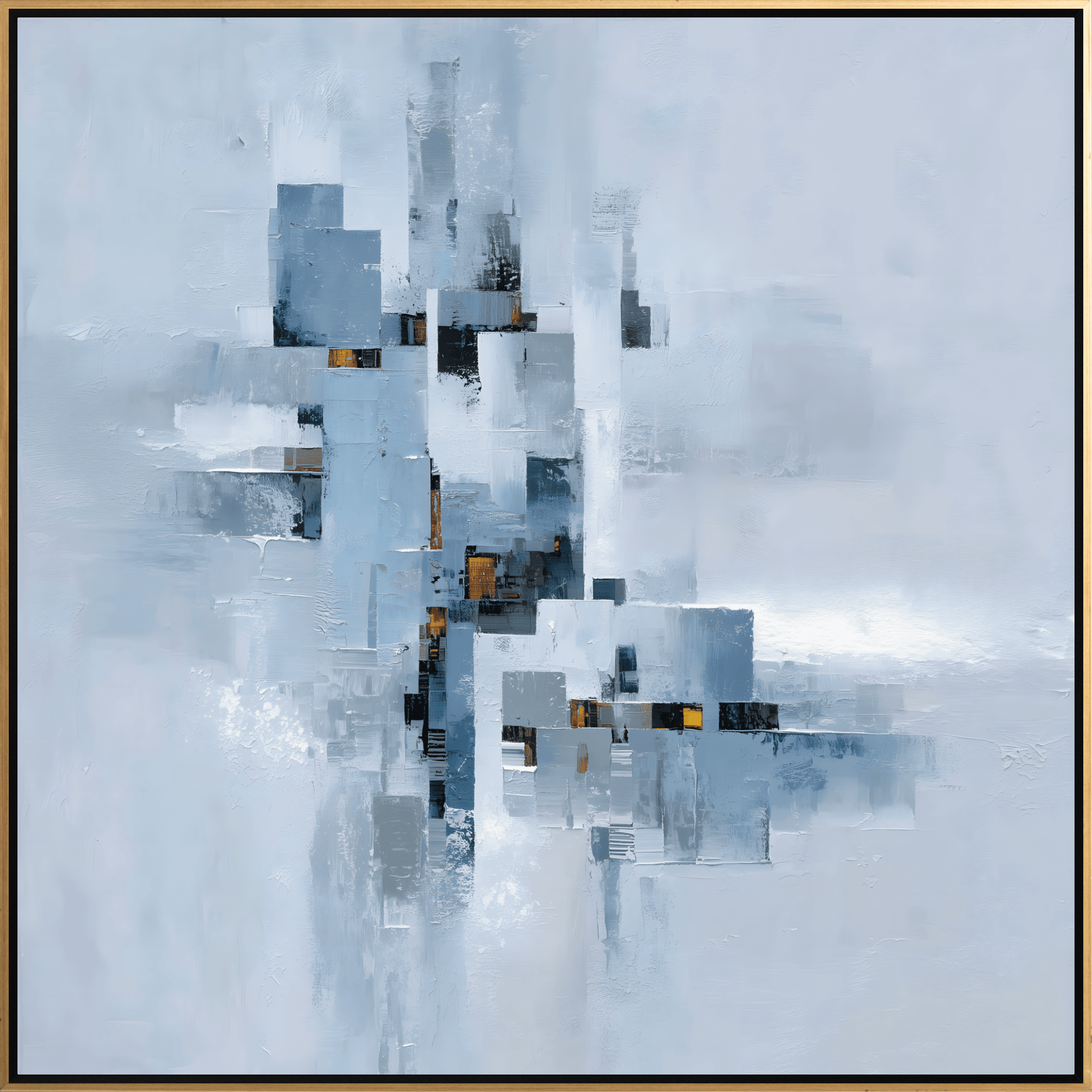 Framed Abstract Canvas Print Textured Modern Wall Art in Light Blue, Navy & Brown 30 x 30