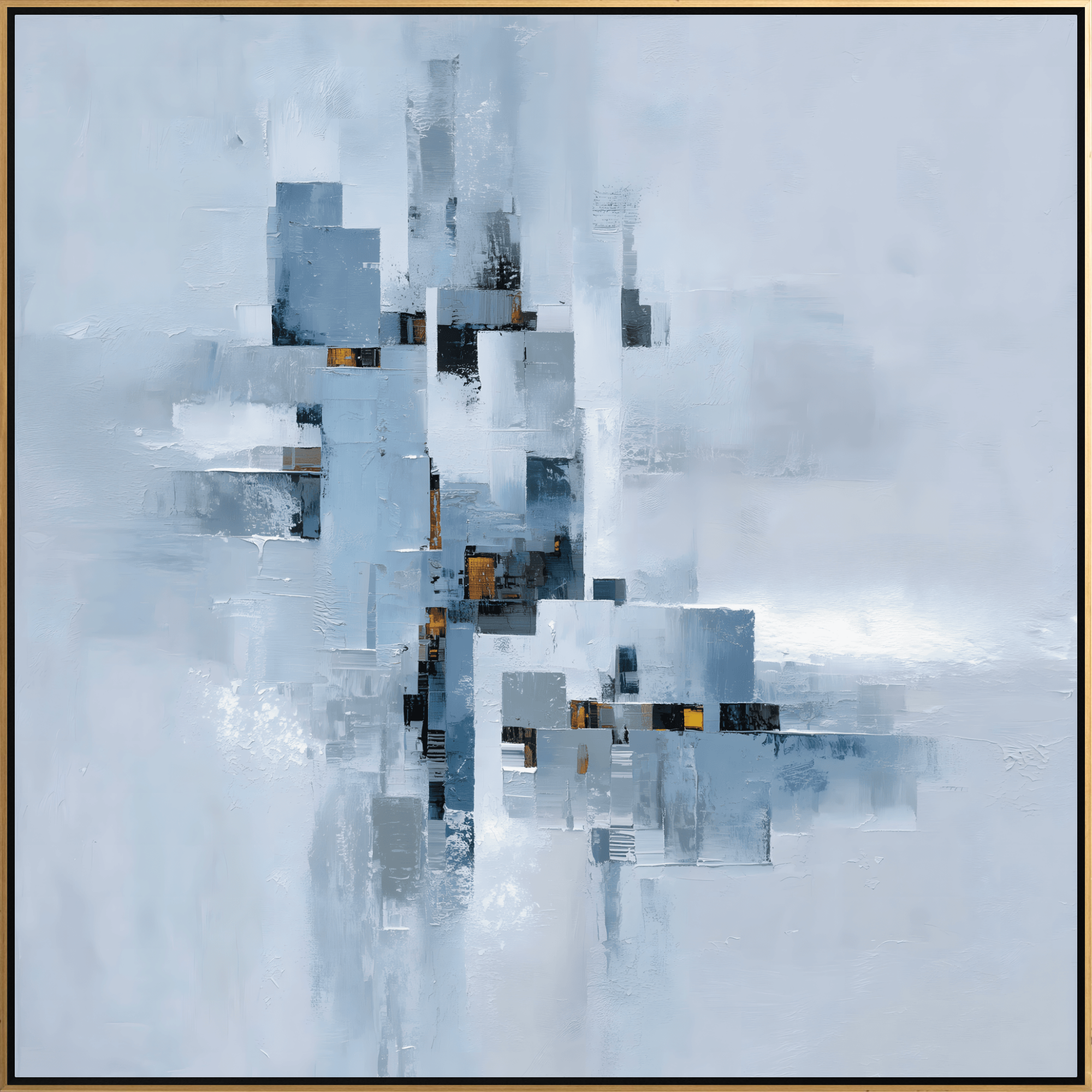Framed Abstract Canvas Print Textured Modern Wall Art in Light Blue, Navy & Brown 36 x 36