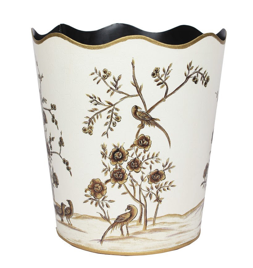 Scalloped Ivory /Gold Wastepaper Basket