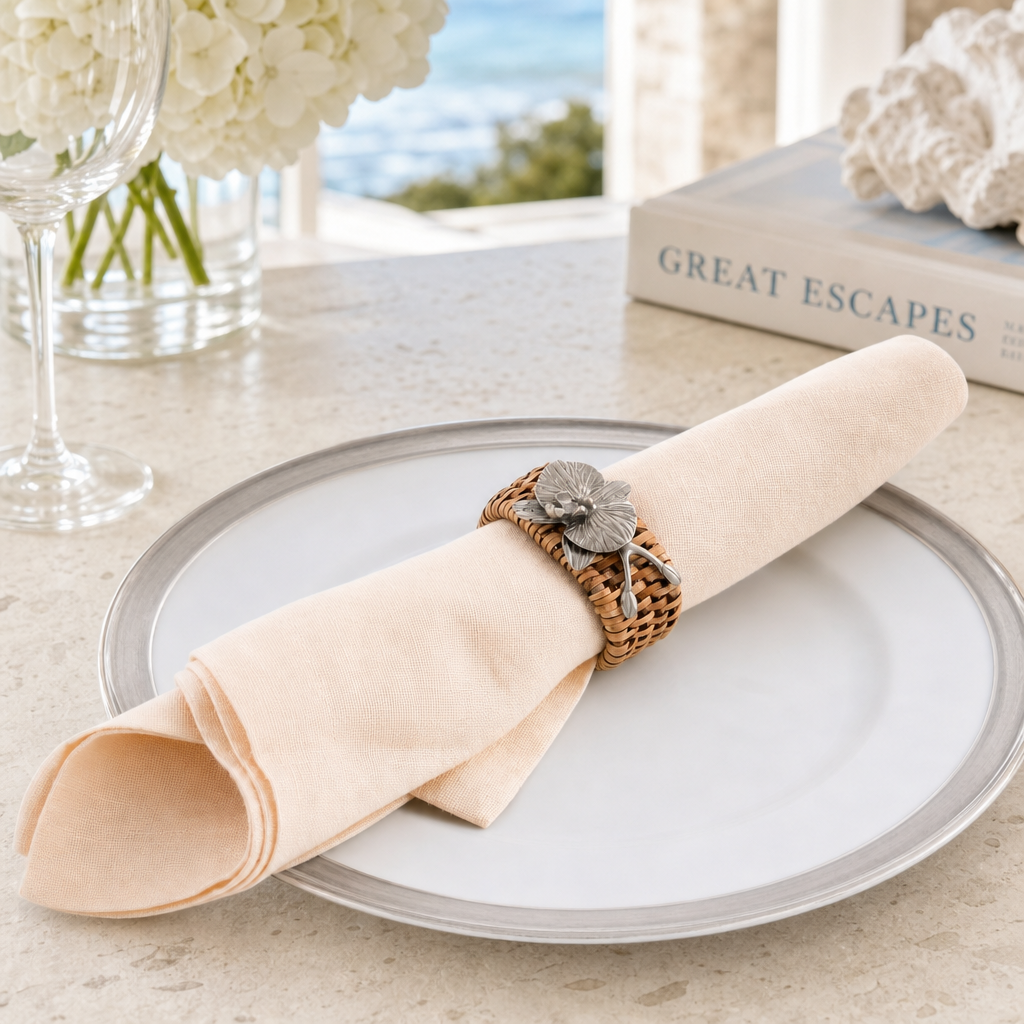 Orchid Hand Woven Wicker Rattan Napkin Ring - Set of 4