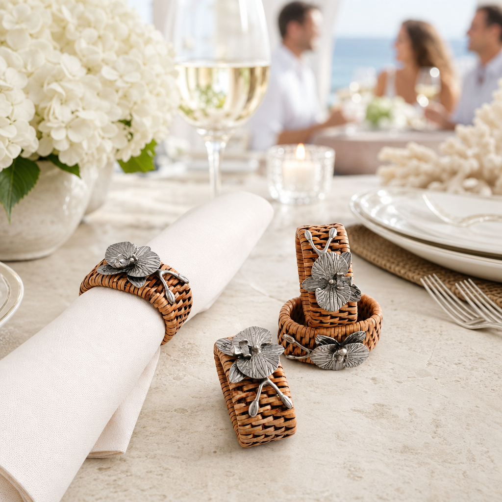 Orchid Hand Woven Wicker Rattan Napkin Ring - Set of 4