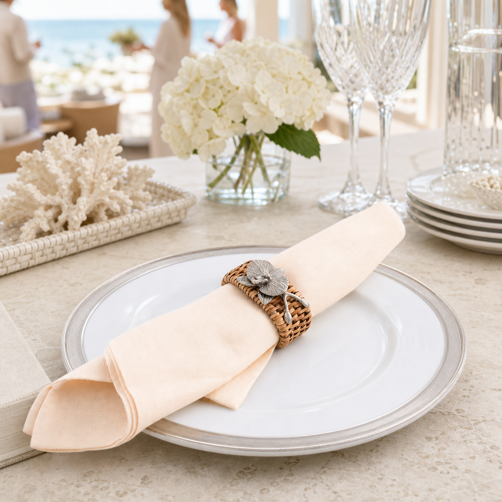 Orchid Hand Woven Wicker Rattan Napkin Ring - Set of 4