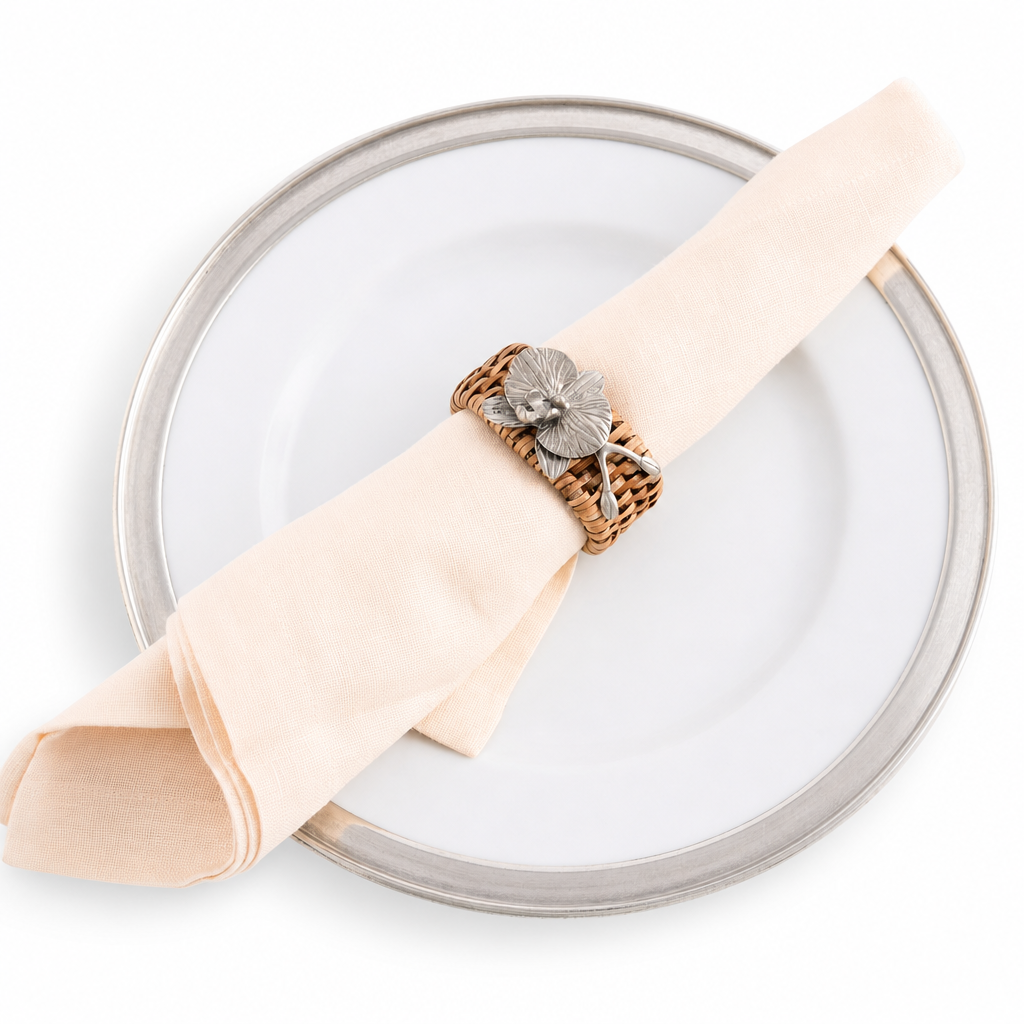 Orchid Hand Woven Wicker Rattan Napkin Ring - Set of 4
