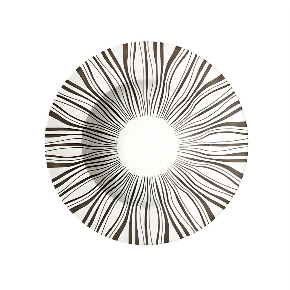 Round decorative item with concentric brown and white stripes on a white background