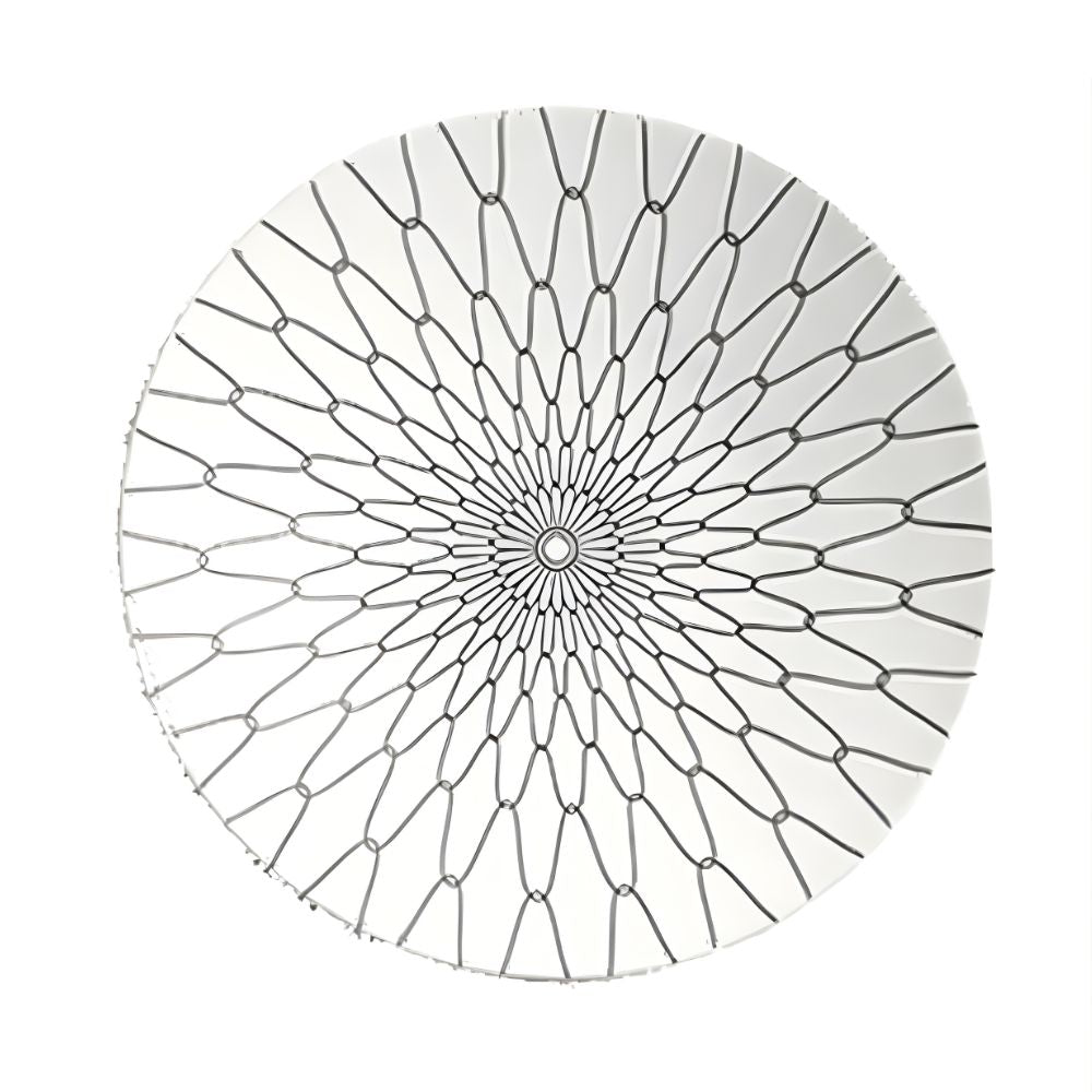 Round mirror with geometric black line design on a white background