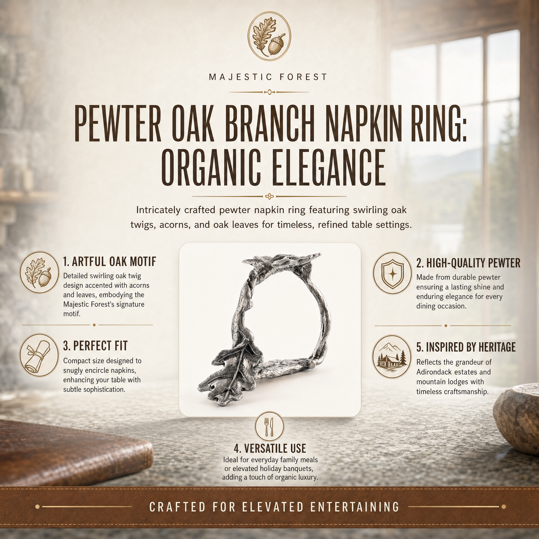 Pewter Oak Branch Napkin Ring