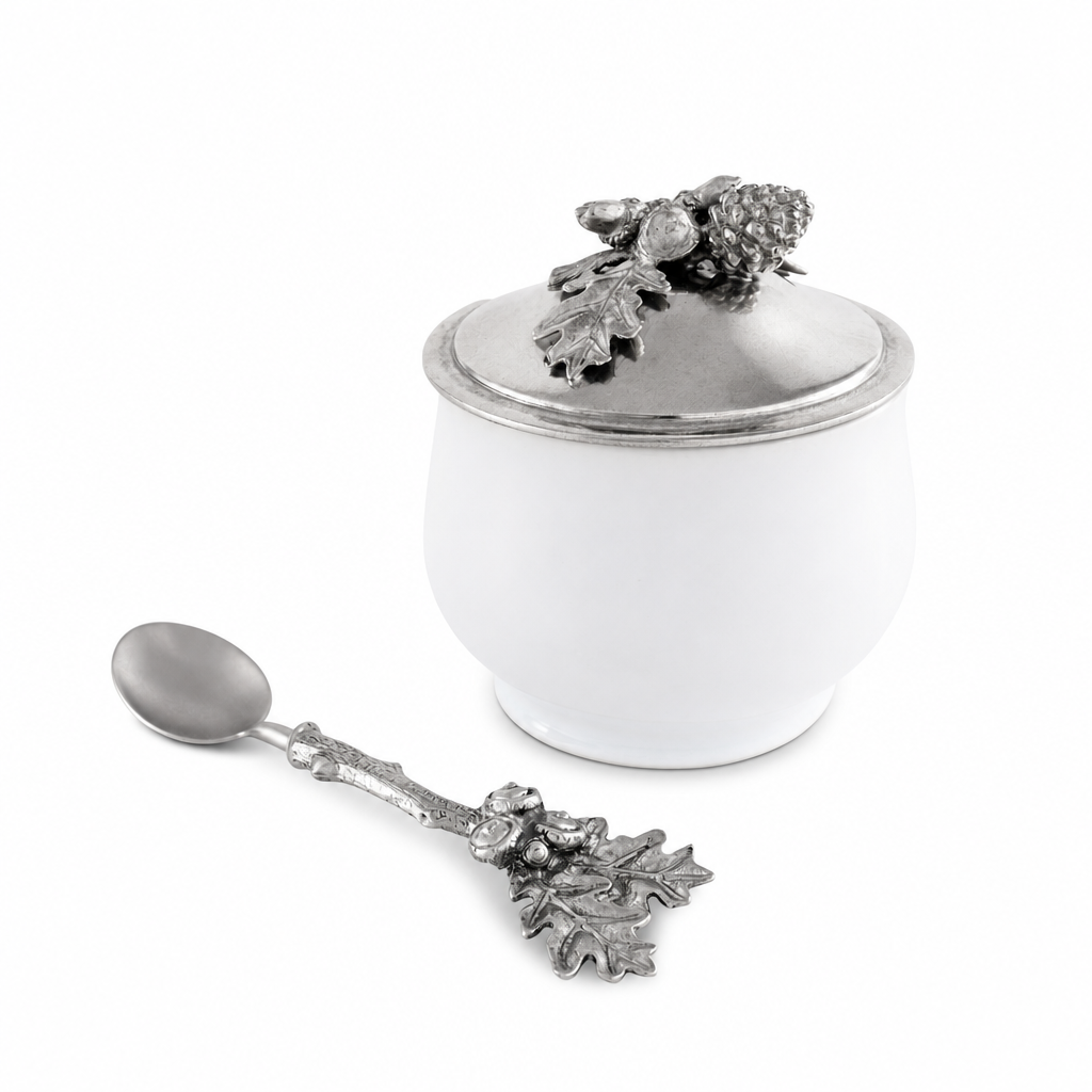 Acorn Oak Leaf Sugar Bowl and Spoon